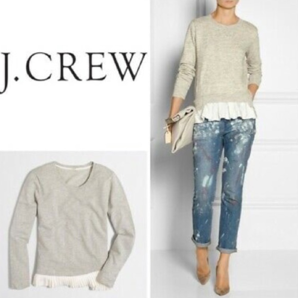 J. Crew Ruffle Hem Sweatshirt Gray Sweater Size Small Preppy
